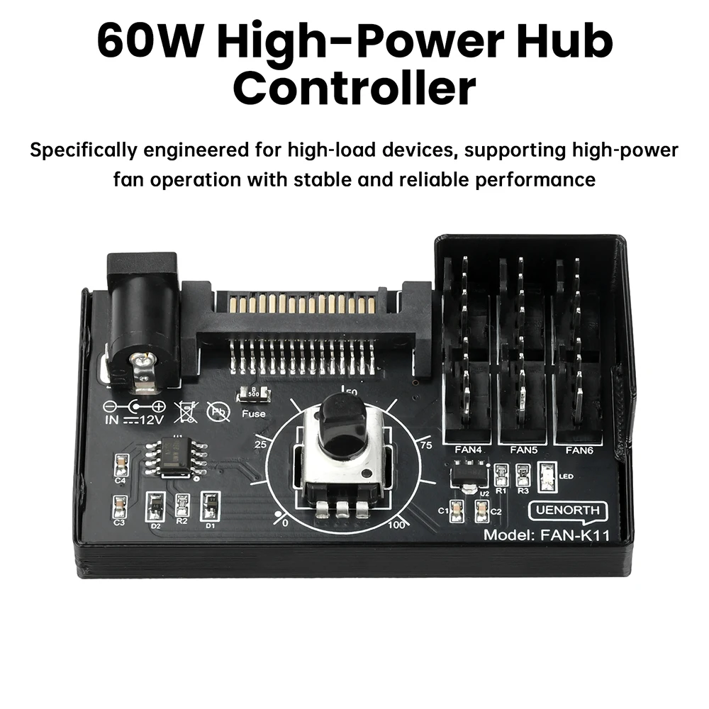 60W High Power Hub Controller For PC Four/Six Wire Fans PWM Speed Control Fan Speed Regulator