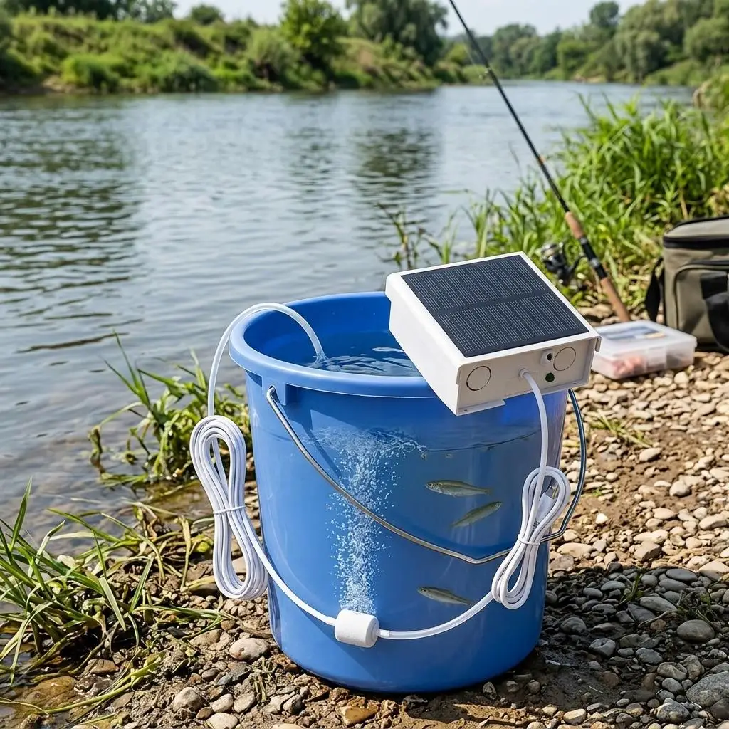 Battery Powered Air Pump, Portable Movable Solar Pond Oxygenator, Oxygen Pump for Aquarium
