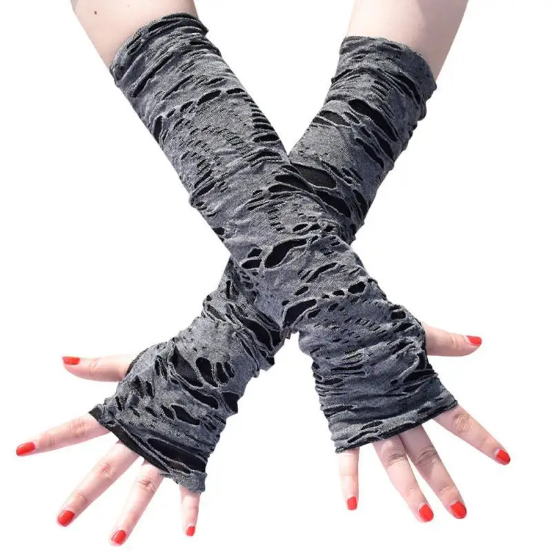 Gants de cosplay pour Halloween, déchirés, noirs, Punk, sans doigts, à la mode, pour clochard, C055