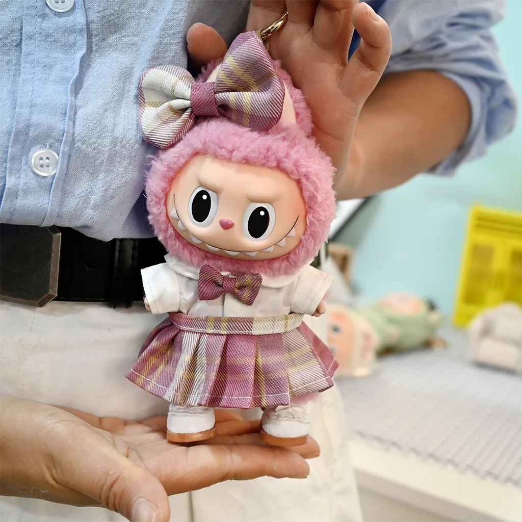 Per 15/17 centimetri Labubus di Lusso Mini Bambola Gonna Scozzese JK Camicia Vestiti Arco Fascia Set Vestito 3.0 Carino Alla Moda Vestiti accessori