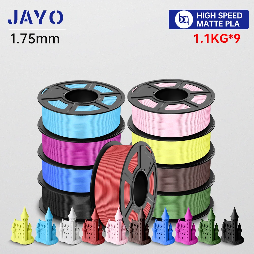 JAYO Hochgeschwindigkeits-PLA-Matt-3D-Filament 1,75 mm PLA-3D-Drucker-Filament 9 Rollen/Set Ordentlich gewickelte 3D-Druckmaterialien mit mattem Effekt