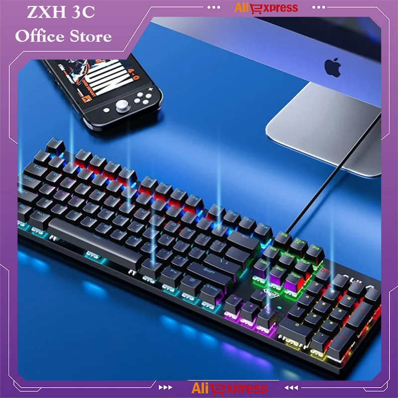 AULA S2022 Wired Mechanical Keyboard Ergonomic RGB Lighting Effect Business Office Esports Games Desktop Computer Peripherals