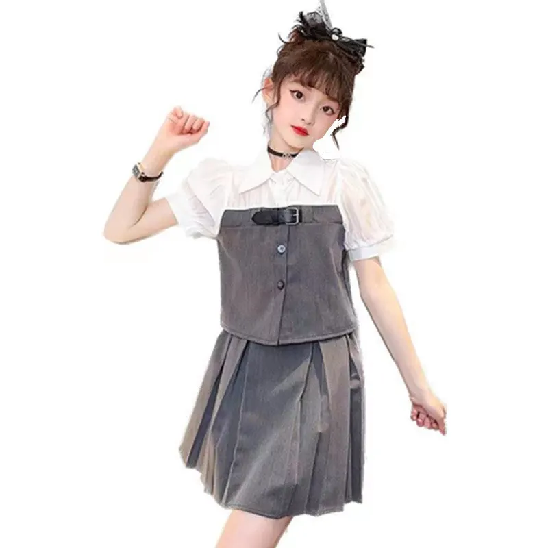 

Teen Girls Set 2023 Summer Child Short Sleeve Tops + Skirt 2pcs Korean Suit Kids Casual Outfits Young Girl Costumes 5 to 14Years