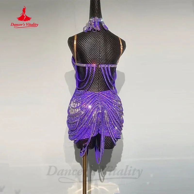 Latin Dance Performance Dress Senior Full AB Stones Professional Match Clothes Adult Children Customsized Latin Dancing Dresses