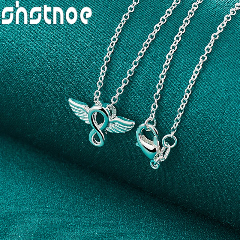 

SHSTONE 925 Sterling Silver 8 Angel Wings Pendant Necklace For Women Bridal Wedding Party Fashion Charm Jewelry 40cm-75cm Chain