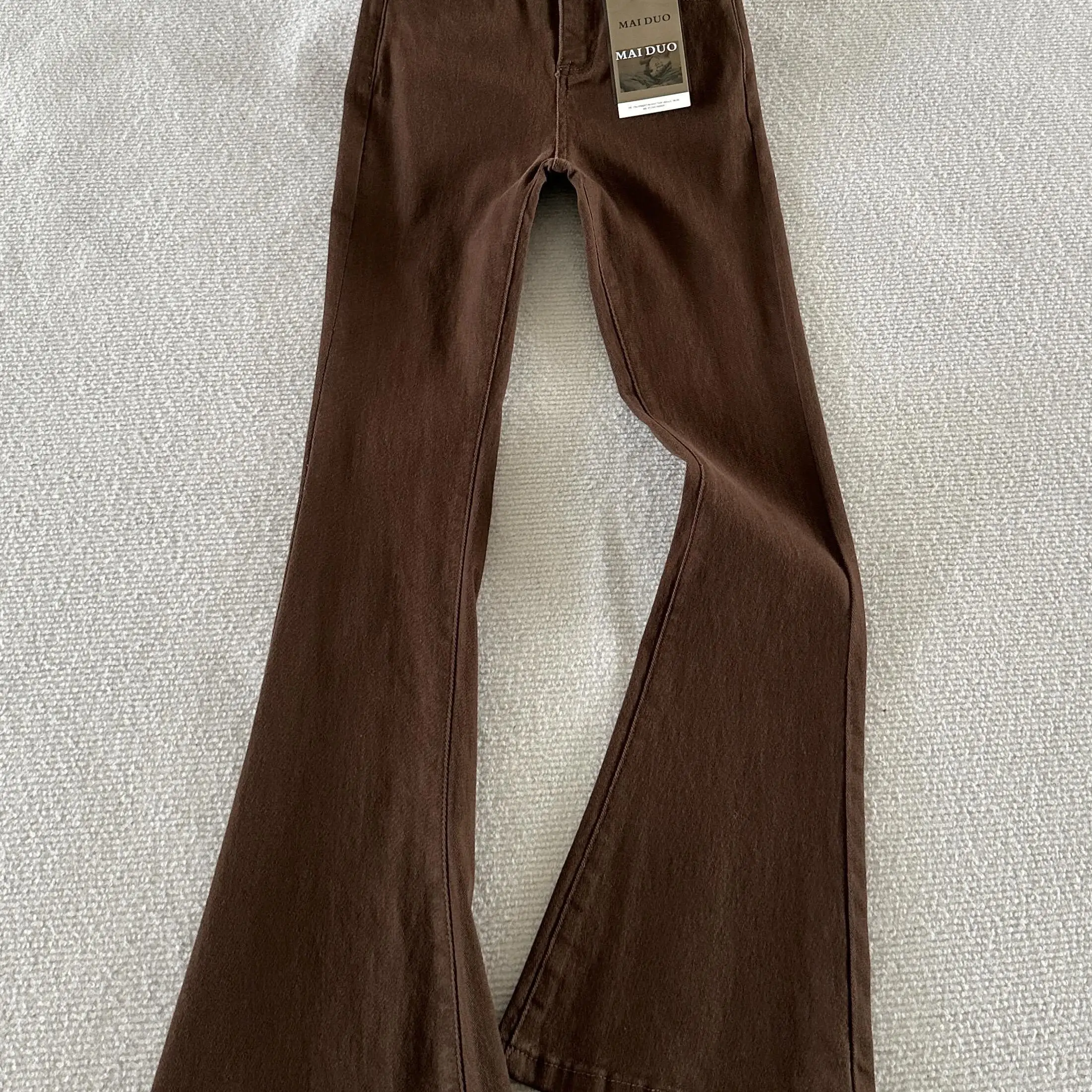 High Waist Bell Bottom Denim Jeans Women's American Style Slim Fit Stretchy Coffee Color Fall New Arrival Floor Length  ...