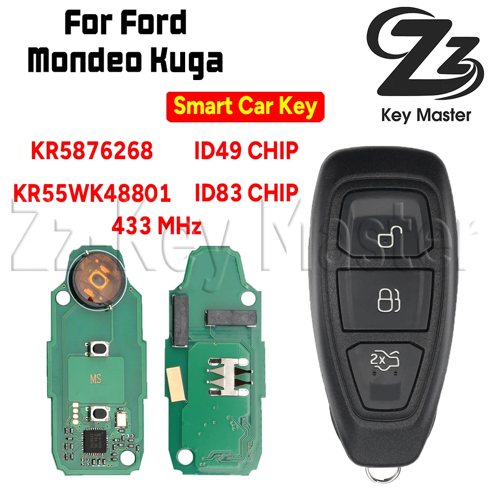 

Zz Key Master Smart Card Key KR5876268 ID 49/4D 83 CHIP 433MHz For Ford Mondeo Kuga Fiesta Focus C-Max KR55WK48801 Keyless Go