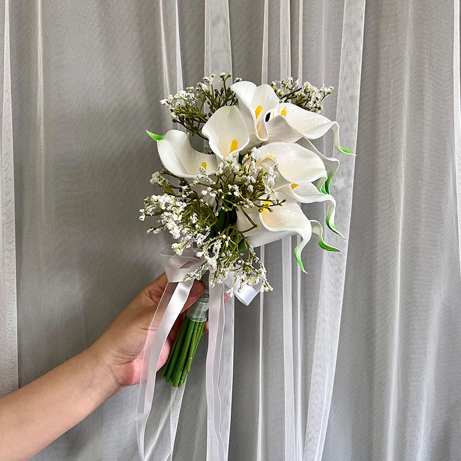 Ramo de boda de lirio de Cala, accesorio de fotografía de boda, ramo de flores  artificiales blancas, ceremonia de fiesta, aniversario / Accesorios de boda, image size:900x900
