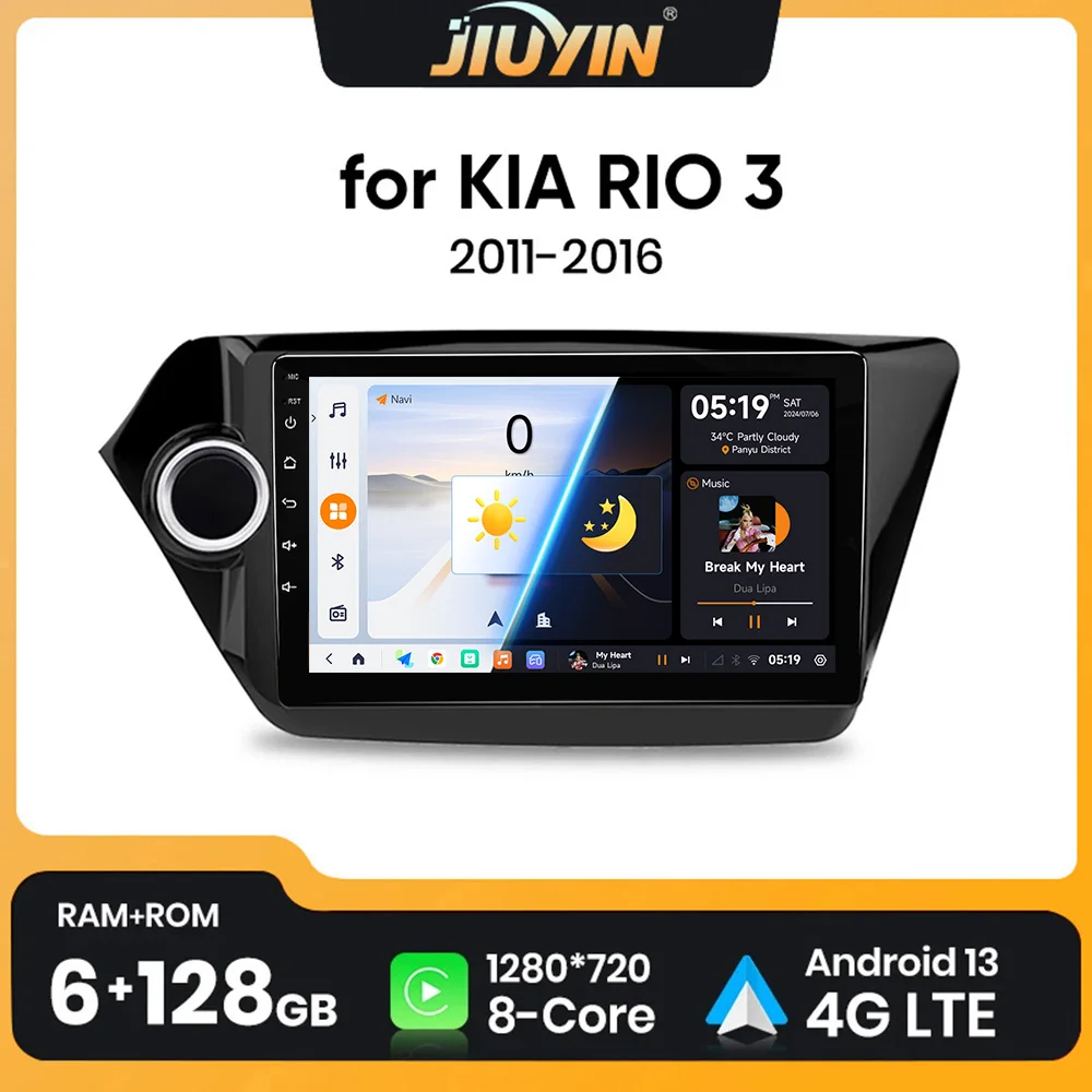 

JIUYIN Wireless CarPlay Android 13 Auto Radio for KIA RIO 3 2011 2012-2016 4G Car Multimedia GPS 2din autoradio