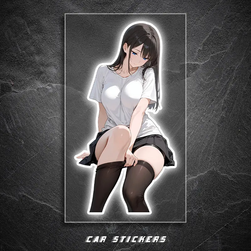 Japanese Style Anime Girl Stickers White Tee Character ReflectiveVinyl Decals Waterproof Decor for E-scooter Motorcycle Car Body