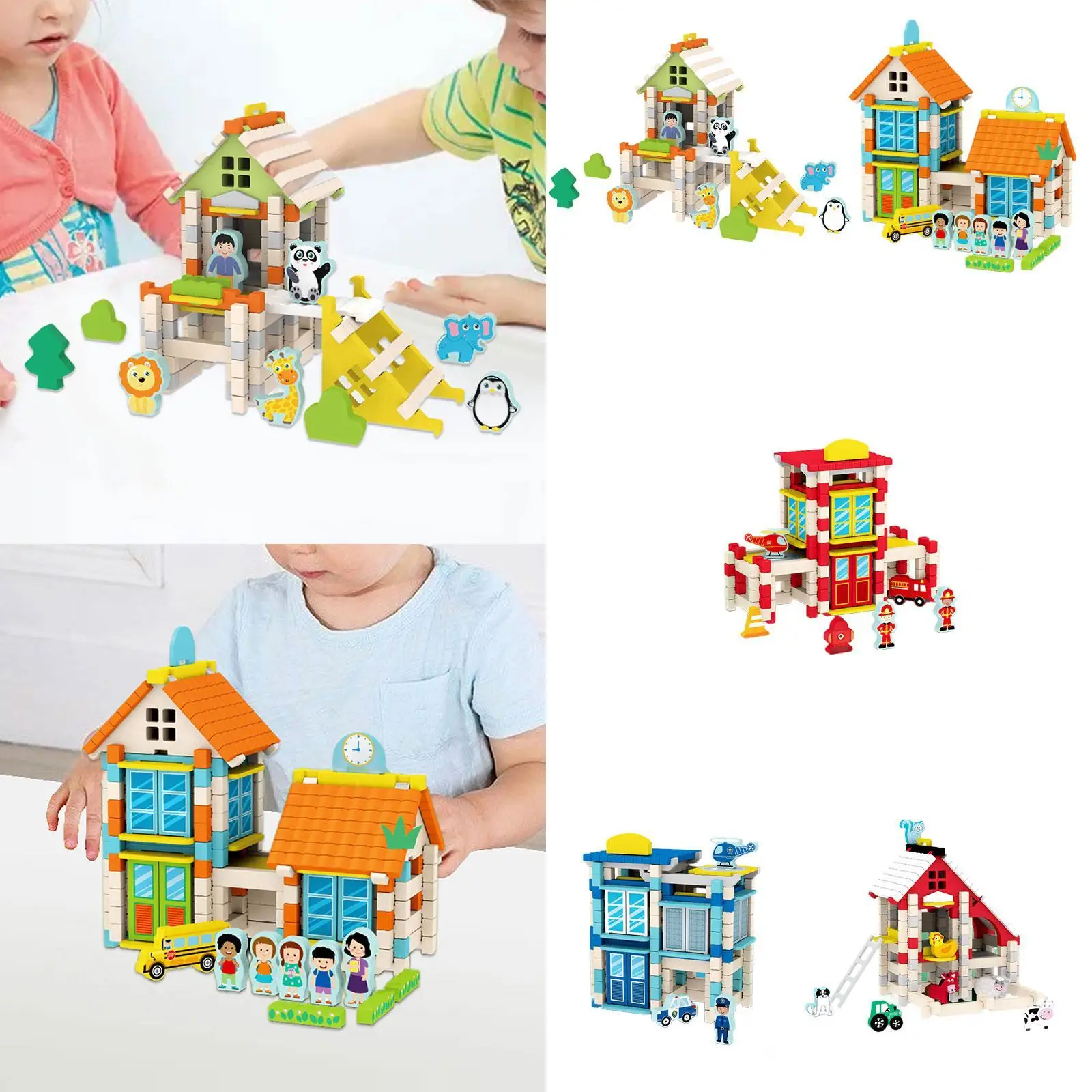 Wooden House DIY Building Blocks Set Creative Educational Toy for Children