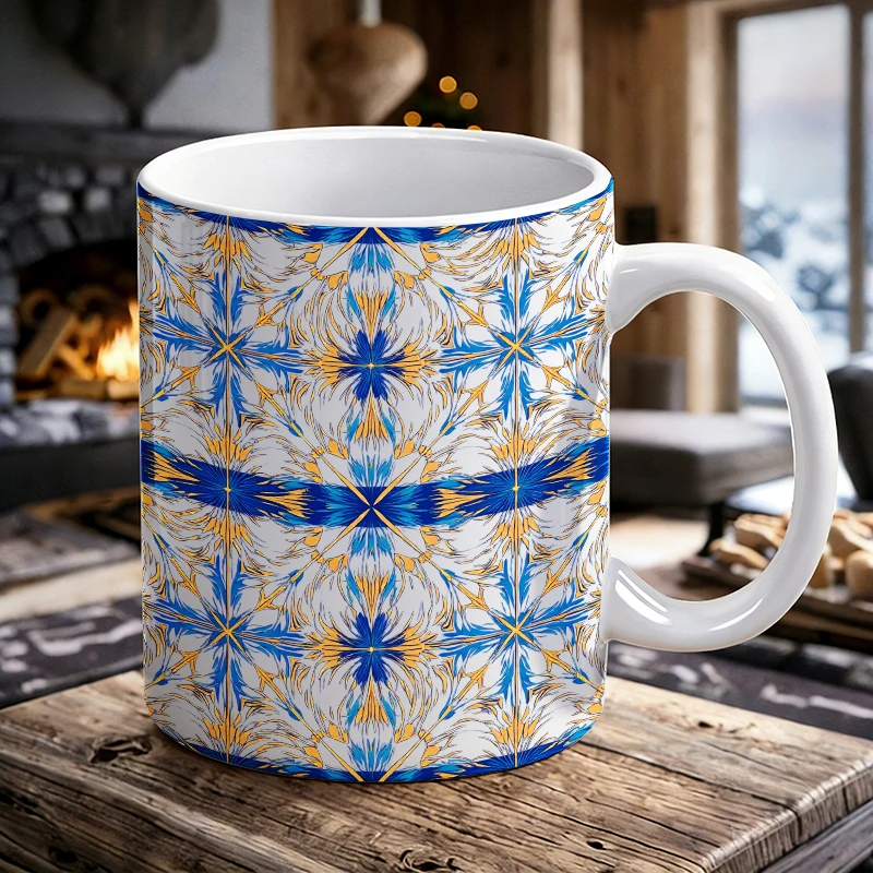 

Blue and gold geometric star ceramic mug, coffee cup, milk cup, office tea cup, drinking cup, fade-resistant, gift for friends