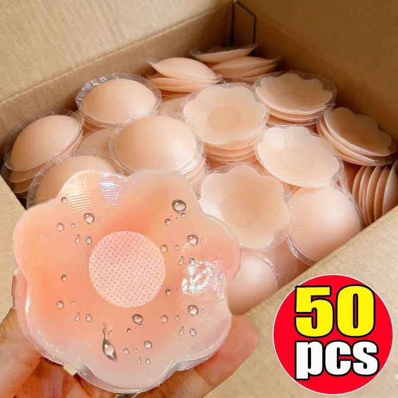1-50 pares de pétalos de silicona invisibles reutilizables para mujer, cubrepezones autoadhesivos sin tirantes ni espalda, tipo sujetador.