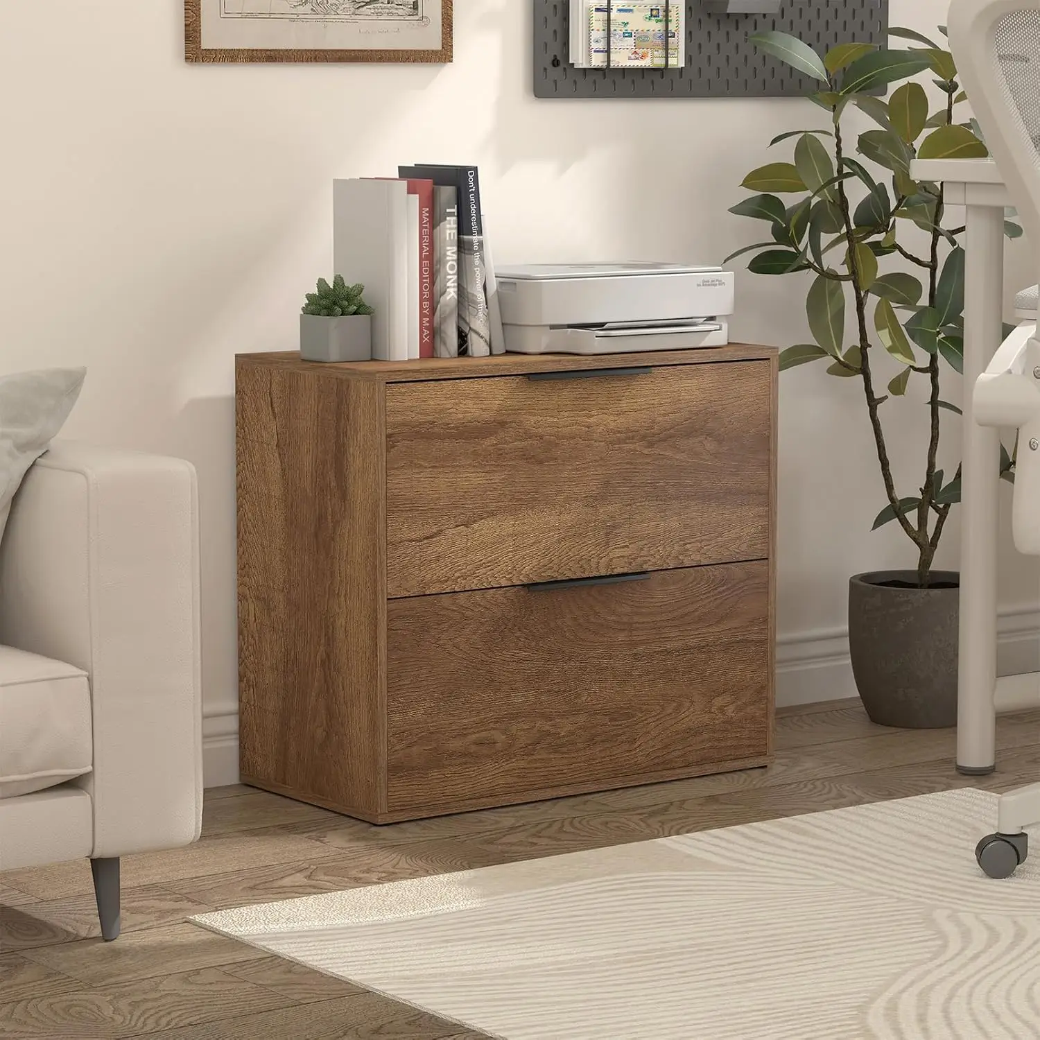 2 Drawer Lateral File Cabinet,Wood Filing Cabinets for Home Office, Large File Cabinet Printer Stand for Letter Size Files,Brown