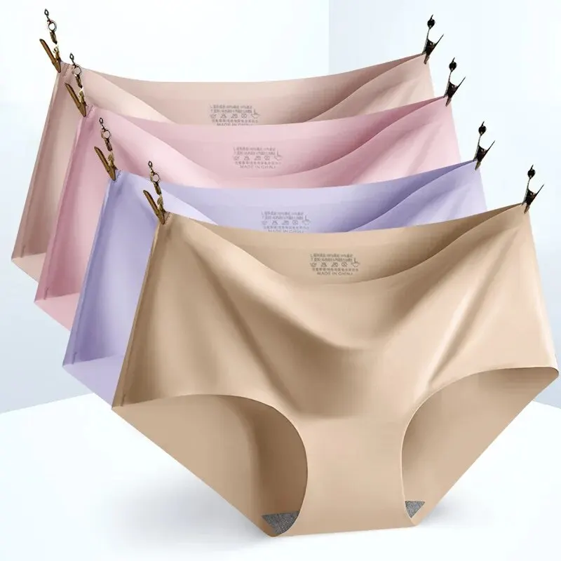 10Pcs/Lot Ice Silk Underwear Plus Size Seamless Panties for Women Briefs Girls Underpants M-3XL Options Female Lingerie Intimate