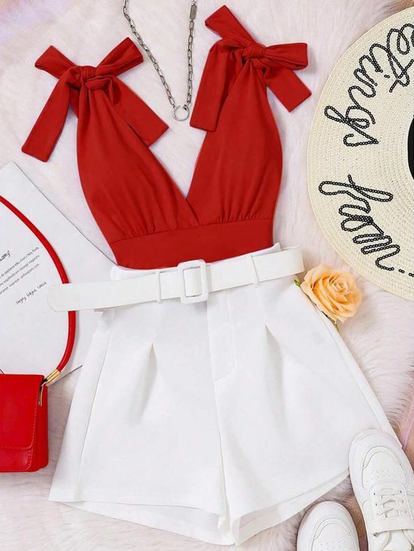 

Women's Shorts Set, Sleeveless Top and Shorts Set for Suitable for Daily Outdoor Wear