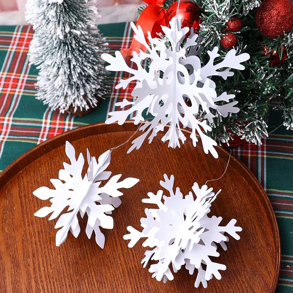 12-36pcs Christmas 3D Hanging Snowflakes Artificial Paper Snowflake DIY Gifts Ornaments Home Party Xmas Tree Decoration Supplies