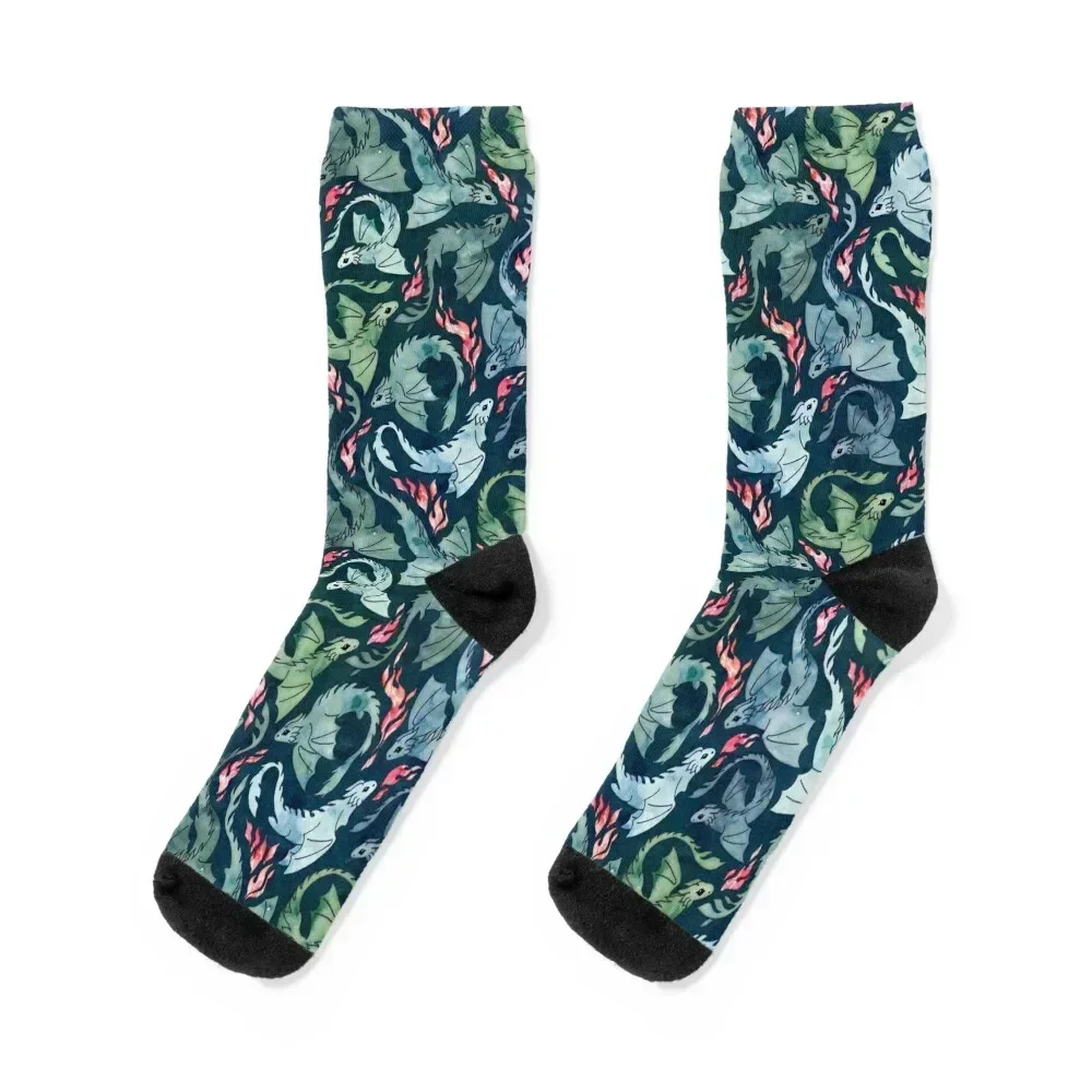 Dragon fire dark blue & green Socks gym valentine gift ideas Antiskid soccer crazy Men Socks Women's