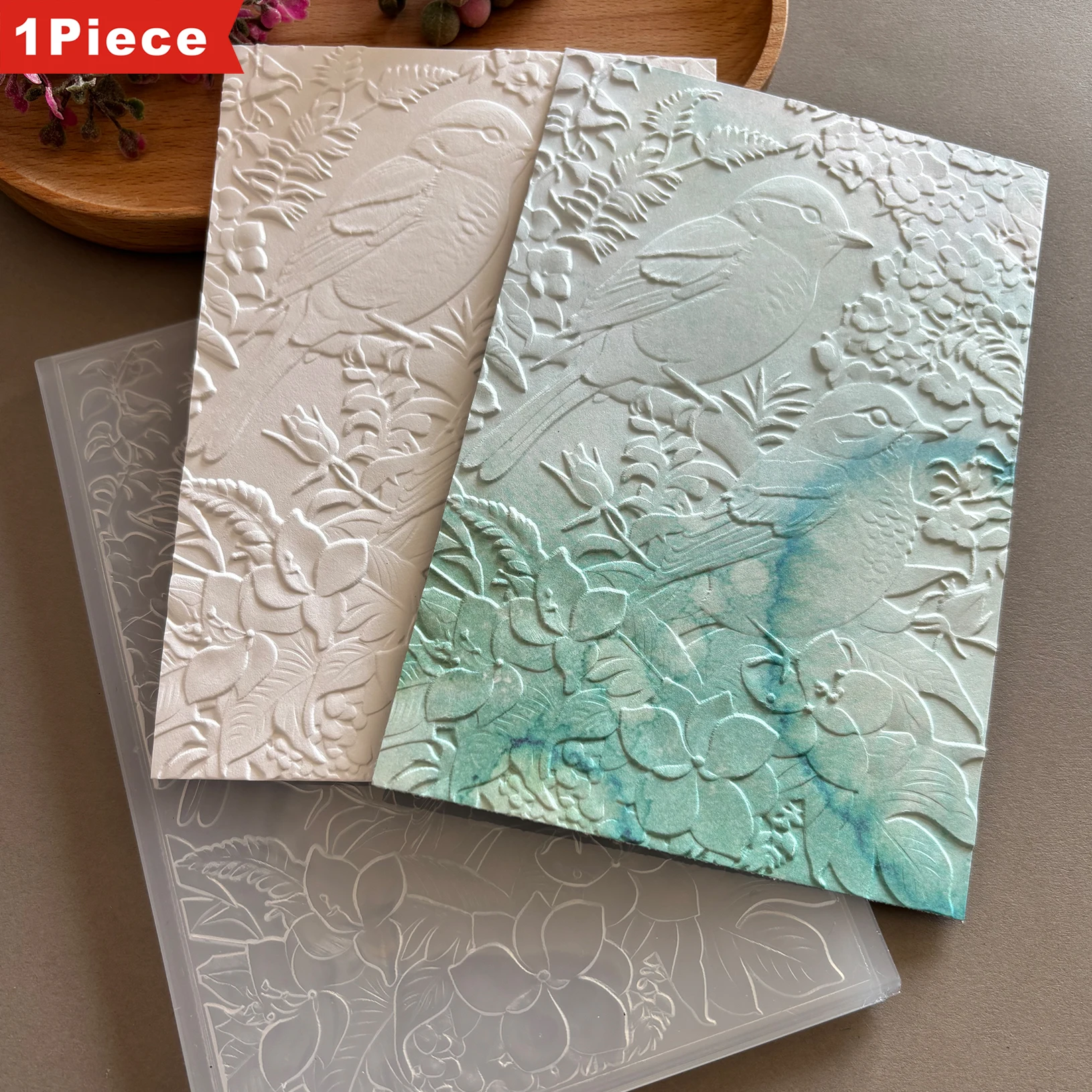 Design-3D-geprägter Ordner für „Zwei Vögel und Blumen“, geeignet für Scrapbooking, Kartenherstellung und Heimwerkerarbeiten – weißer Kunststoff, e