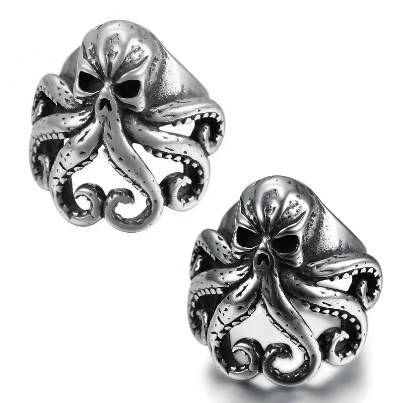 Chic Mens Punk‑Style Octopus Ring, Unique Tentacle Motif Vintage Stainless Steel Finger Ornament for Gift