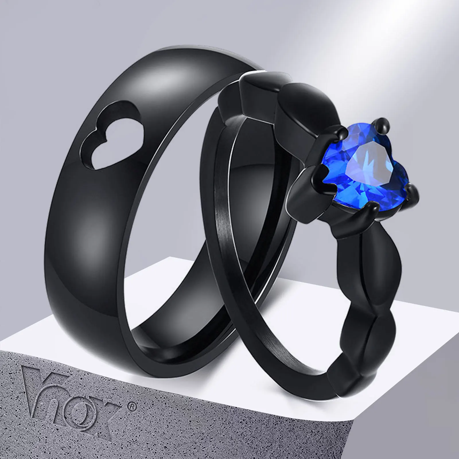 Vnox Heart Love Couple Wedding Ring for Women Men,Stainless Steel CZ Engagement Ring for Bride and Groom His Her Gift Jewelry