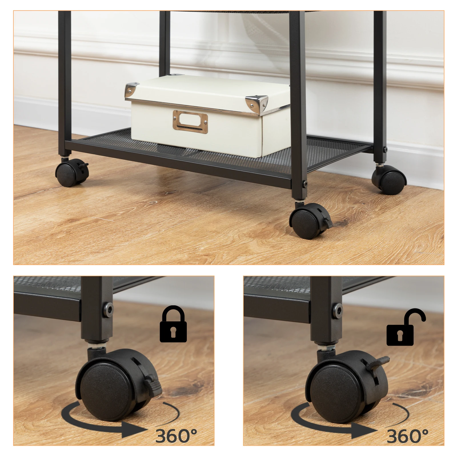 Under Desk Printer Stand Printer Cart with Storage Shelf 2-Tier Mobile Printer Table on Wheels Heavy Duty Machine Storage Rack