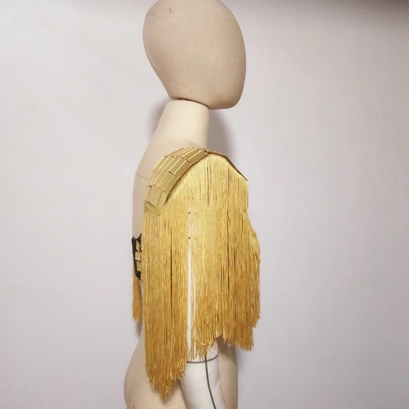 Gold Silver Tassel Mirror Vest High Waist Shorts Bar Stage Performance Costume Sequins Waistcoat DJ Singer Jazz Dance Outfits