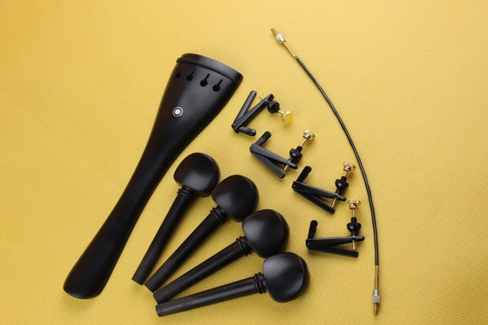 

1 set grade 4/4 Ebony CELLO PARTS, tailpiece pegs tuners tail gut