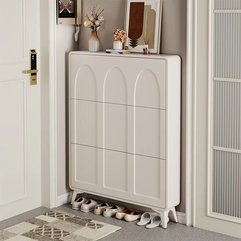 Cream wind ultra-thin dumper shoe cabinet new 2024 explosions indoor entrance small rack.