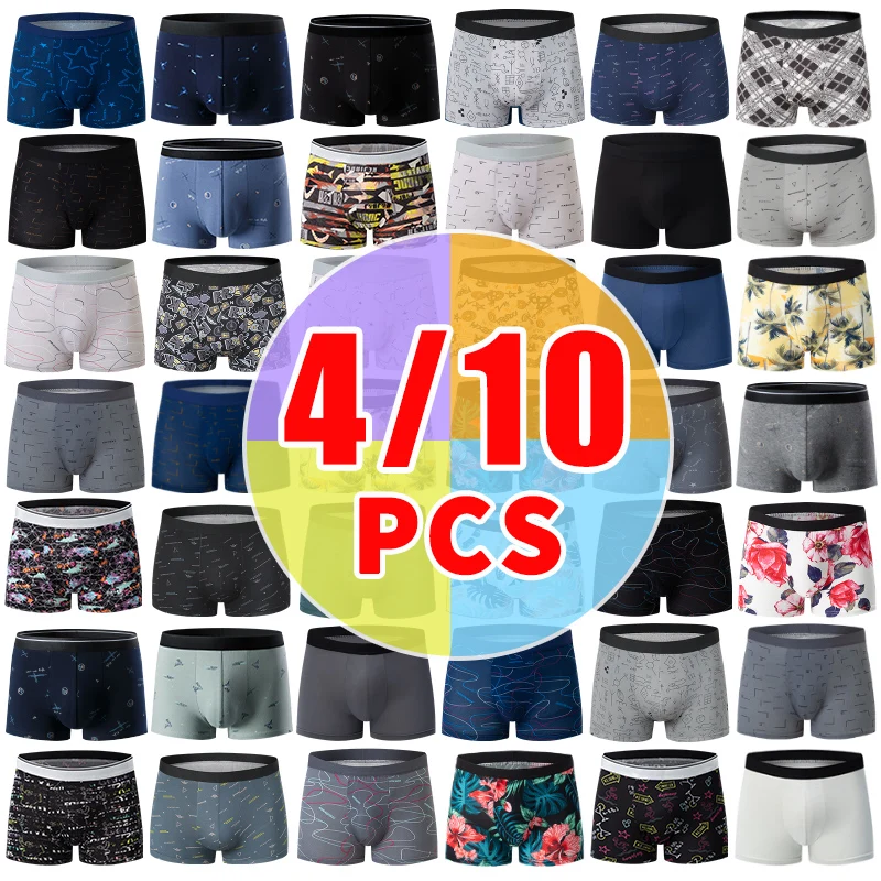 4 /10 Pack Europe Plus Size Men's Fashion Sexy Underwear Breathable Plus Size Joker Boxer Pants For Teenagers Elastic Waist Pant