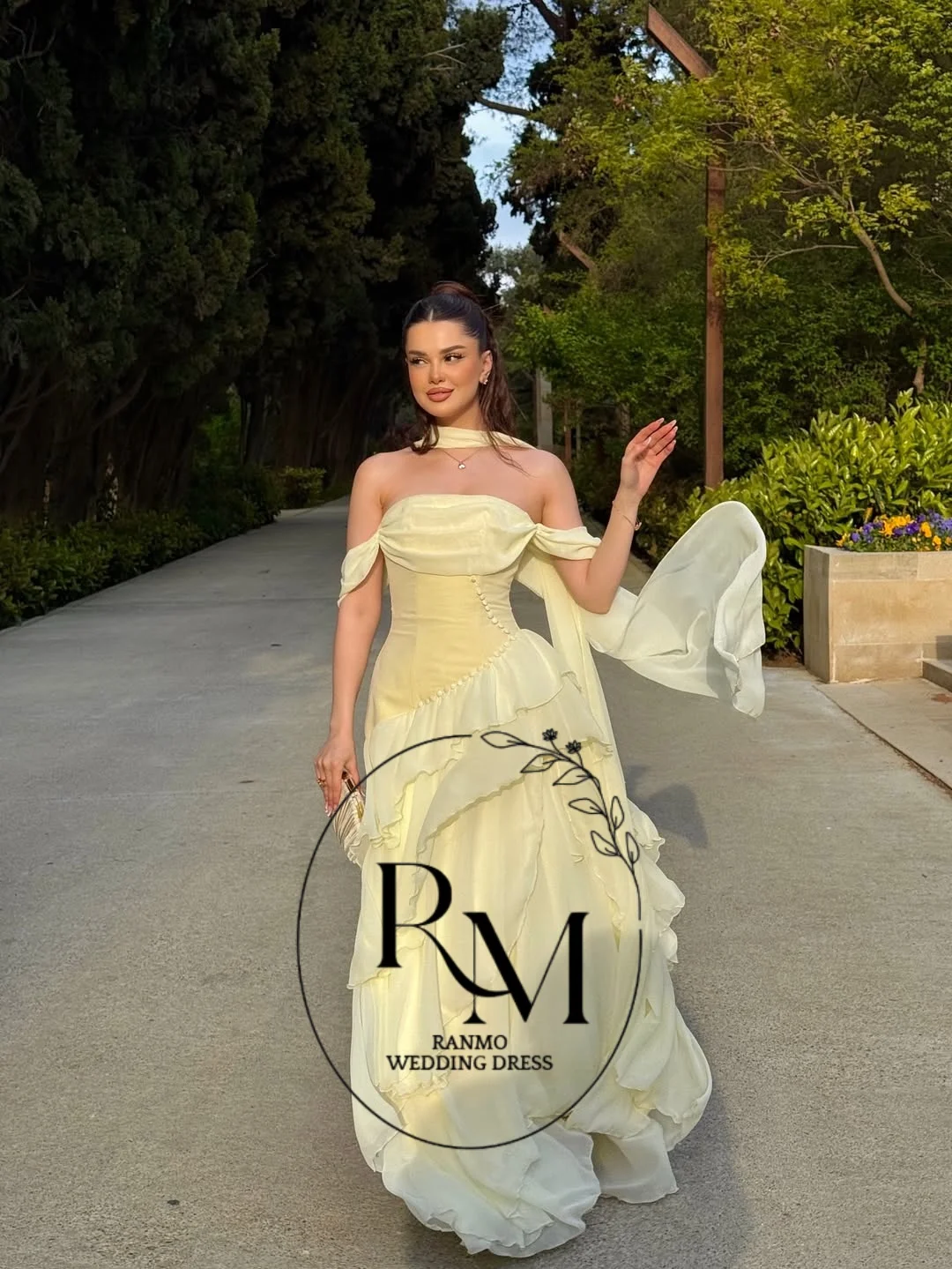 Ranmo Prom Gown Yellow Strapless 2026 A Line Ruffled Party Gown Chiffon Floor Length Evening Dress Vestidos De Gala Customized view 4
