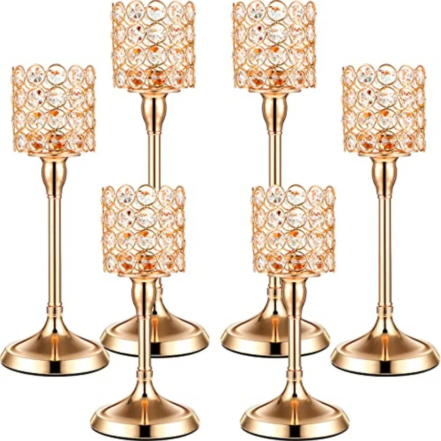 

6 Pcs Crystal Candle Holders Bulk Tall Tea Light Candlestick Wedding Dining Table Centerpieces for Fireplace Candelabra Living