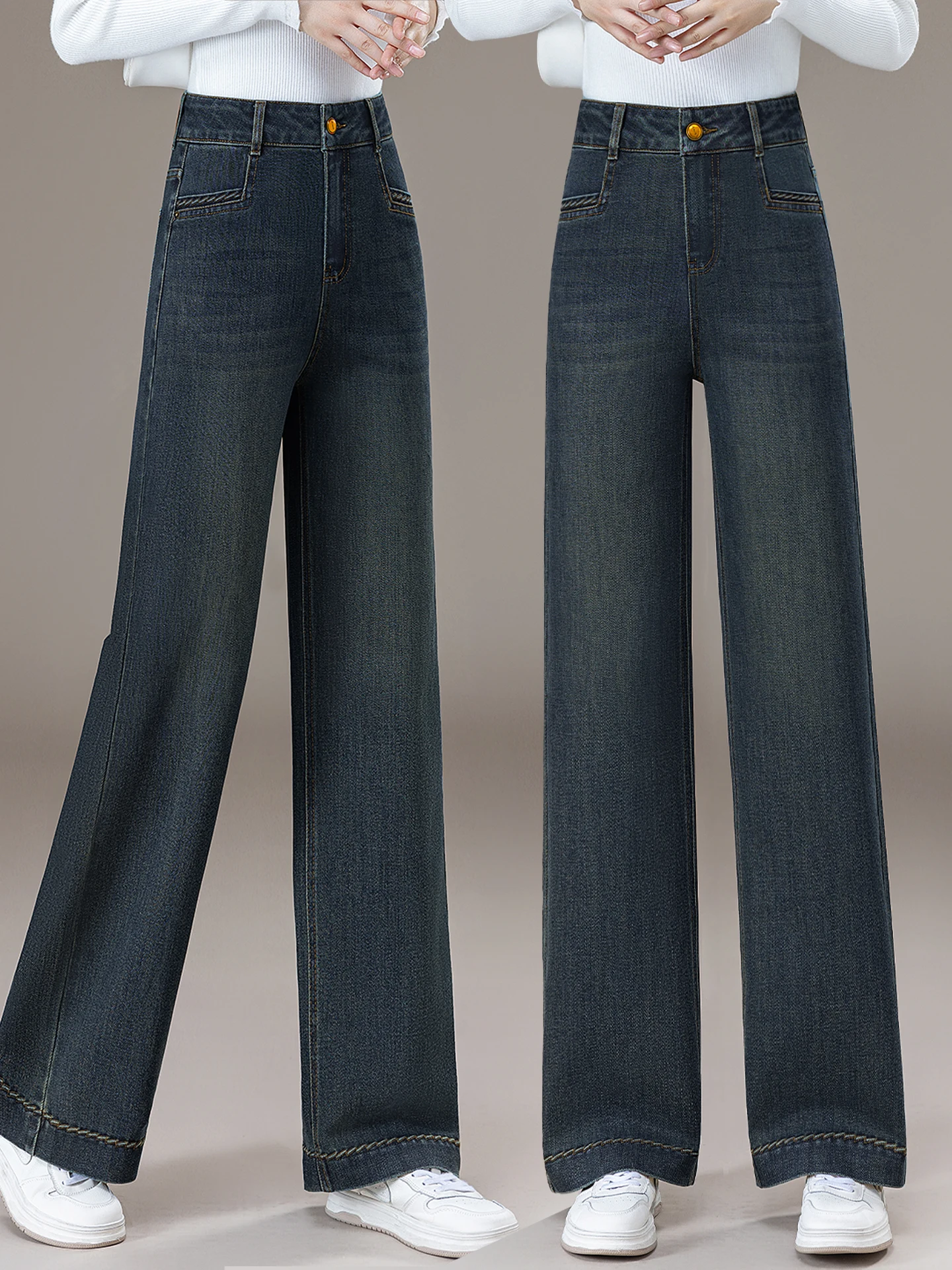 

Ретро джинсы с широкими штанинами для женщин: весна-осень-зима, новый стиль, высокая талия, прямой крой, повседневные, удобные