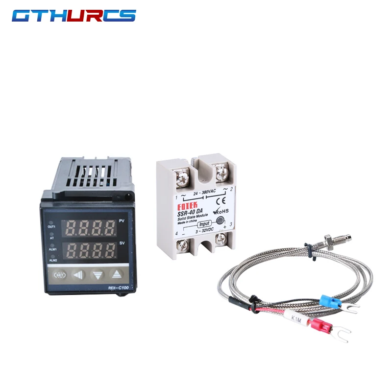 1SETS  REX C100 thermostat + 40DA SSR Relay+ K Thermocouple 1m Probe RKC Digital PID Temperature Controller REX-C100