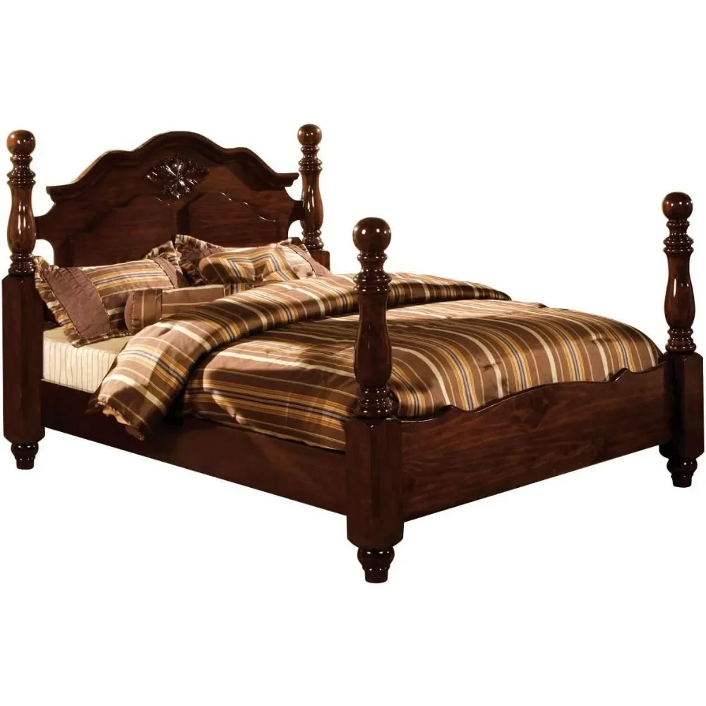 Scarlette Classic Four Poster Bed, Queen, Glossy Dark Pine