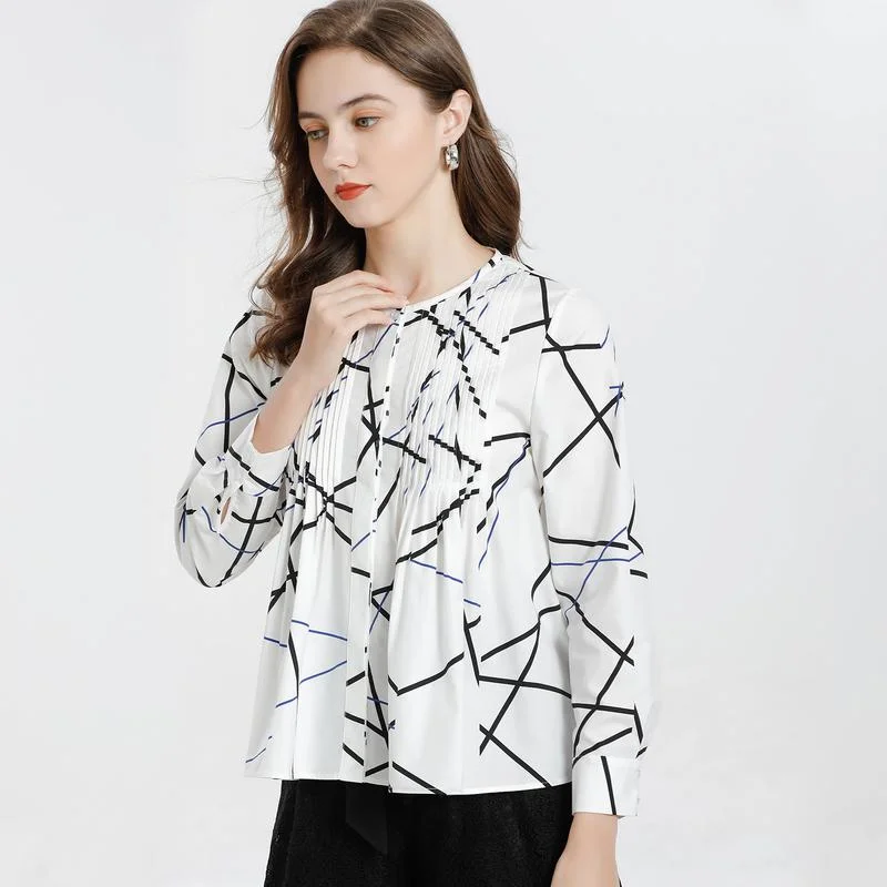 

2024 New Geometric Line A-Line irt Women's Casual Faion Cotton V-Ne Svel Printed Comfortable Fit Commute Sle