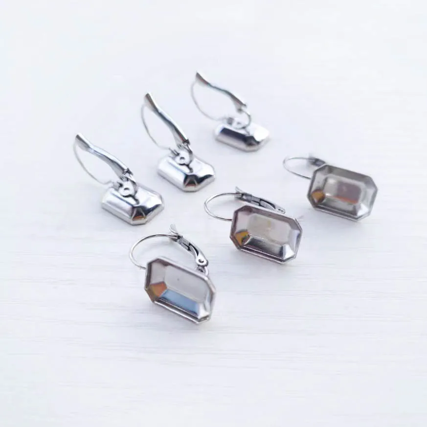 200pcs Stainless Steel Ear Clip 10x14mm Rectangle Octagon Point Back Bezel Wire Hook Earrings Settings Blanks Bases DIY Findings