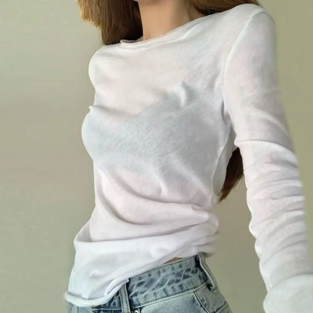 Ulzzang Style Breathable T-Shirt Sun-proof Long Sleeve Long Sleeve Top Solid Cool Sun Protection Cover women
