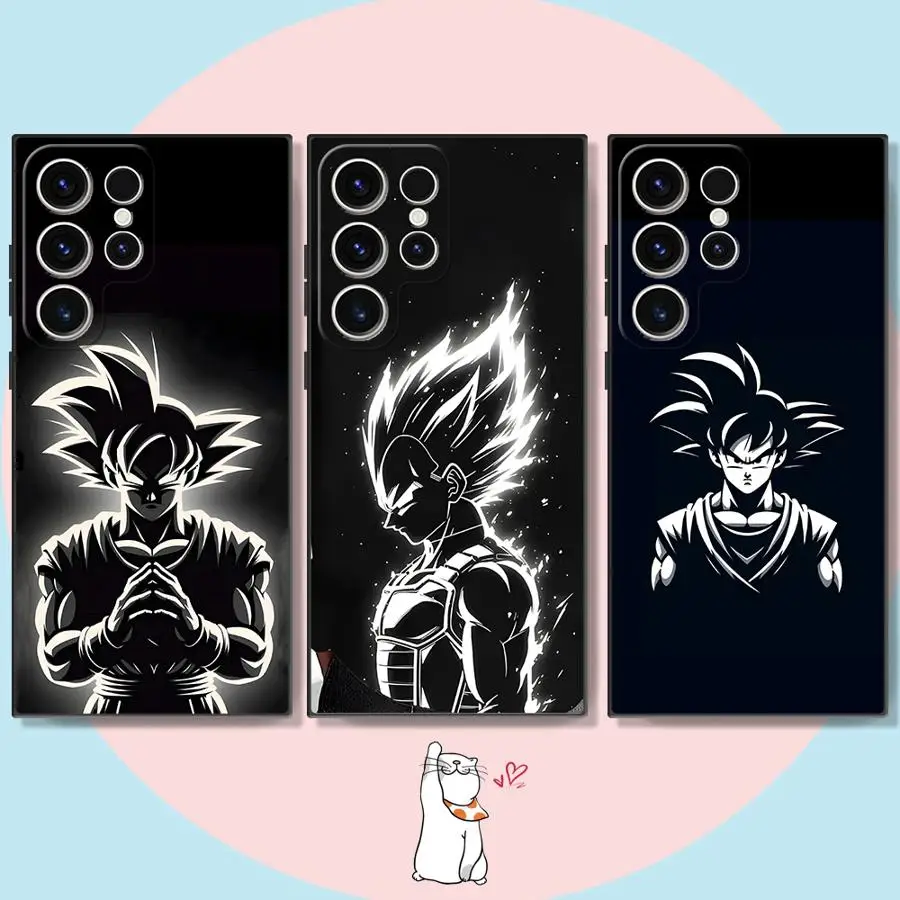 Hülle für Samsung Galaxy S24Ultra S22 Plus S23 FE S21 S20 FE S21+ S24 S25 Ultra Schwarz Weiche Handyhülle Dragon Ball Goku Vegeta