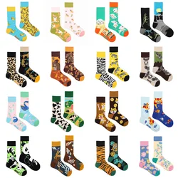 2024 Original AB Fashion Asymmetrical Mandarin Duck Tiger Animal Cotton Medium High Color Couple Socks for Men and Women New