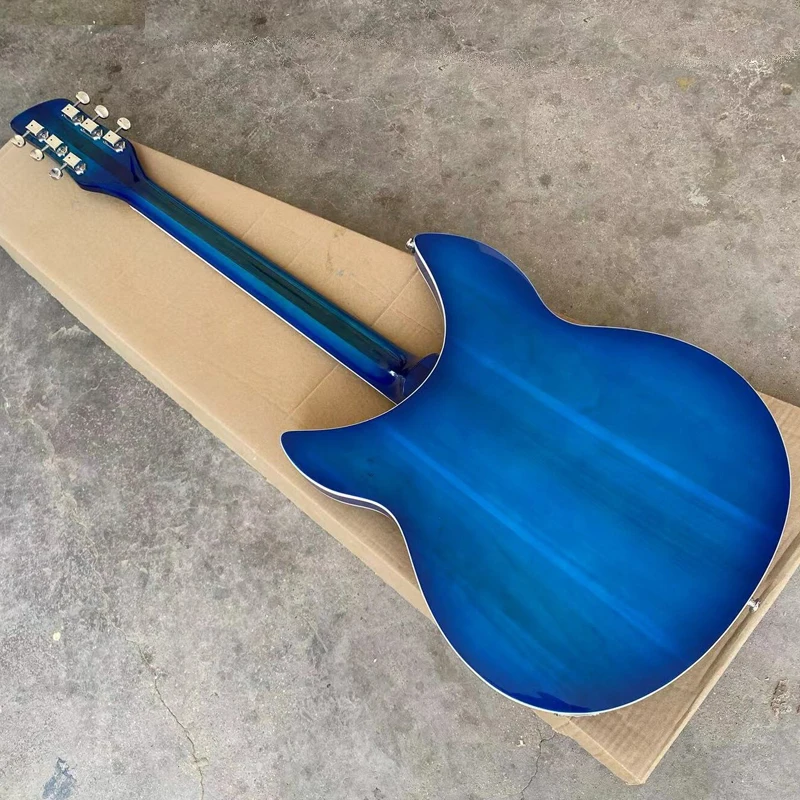 6 String Semi Hollow Body 360 Electric Guitar, 3 Pickups Blue Guitarra, Tailpiece Bridge, Rosewood Fingerboard, Free Shipping