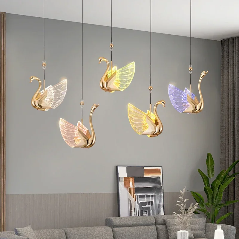 

FSS Aluminium Acrylic Colorful Swan Elegant Crystal Chandelier for Modern Living Room and Bedroom bedside Pendant Lighting Decor