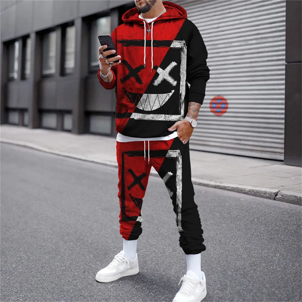 Männer Trainingsanzug Set Lächeln 3d Gedruckt Hoodies Anzüge Jogger Casual Sweatshirts Jogginghose 2 Stück Herbst Winter Hip Hop Mann Kleidung