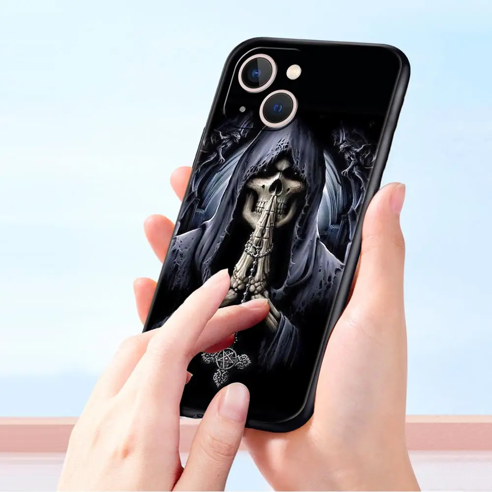 الجمجمة الهيكل العظمي قاتمة ريبر موضة فاخرة قضية الهاتف آيفون 13 15 14 12 Mini 11 Pro MAX XR X SE XS 7 8 Plus غطاء سيليكون #5