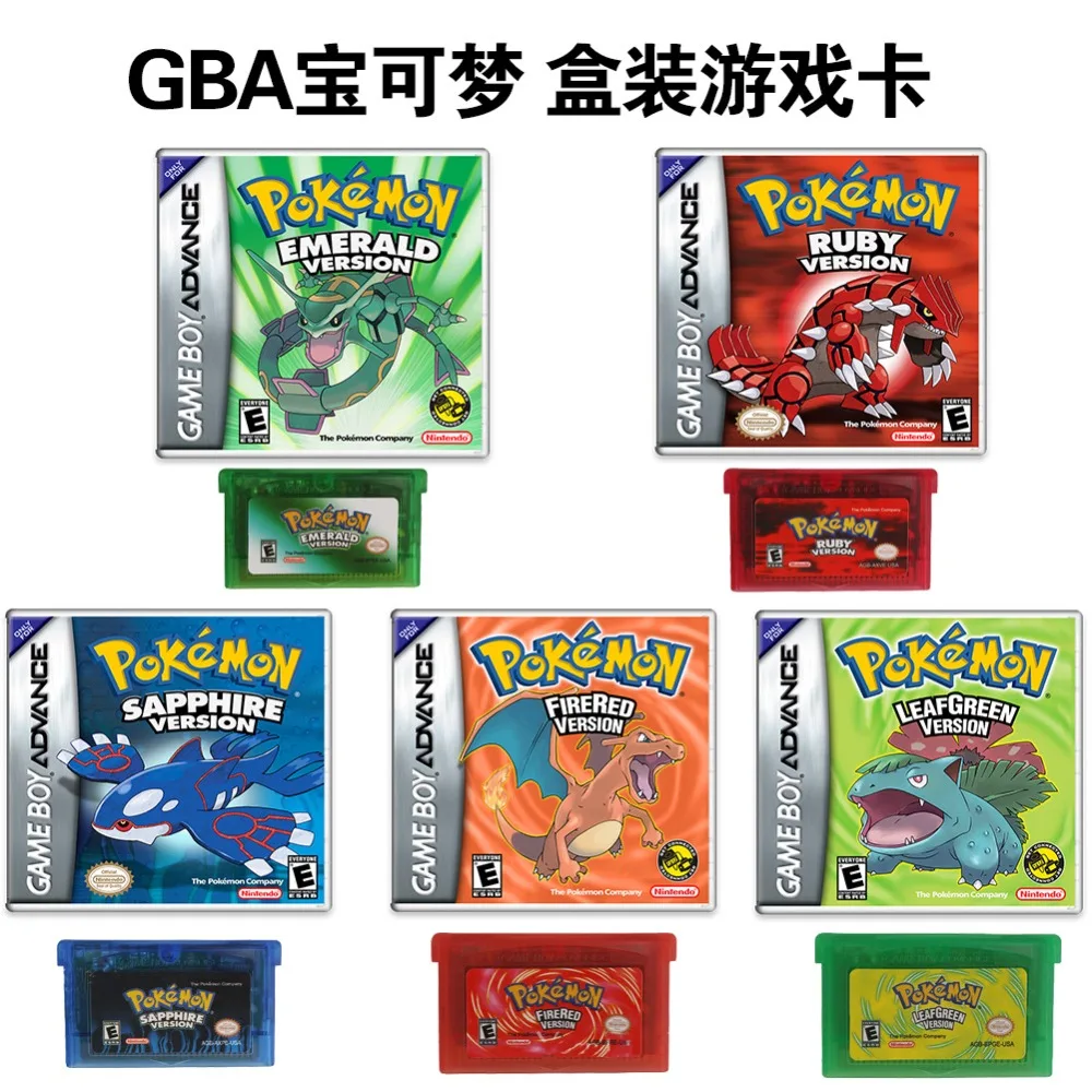 2024 포켓몬 시리즈 에메랄드 파이어레드 리프그린 루비 사파이어, GBA 게임 박스, 32 비트 비디오 게임 카트리지용, 5 가지 버전