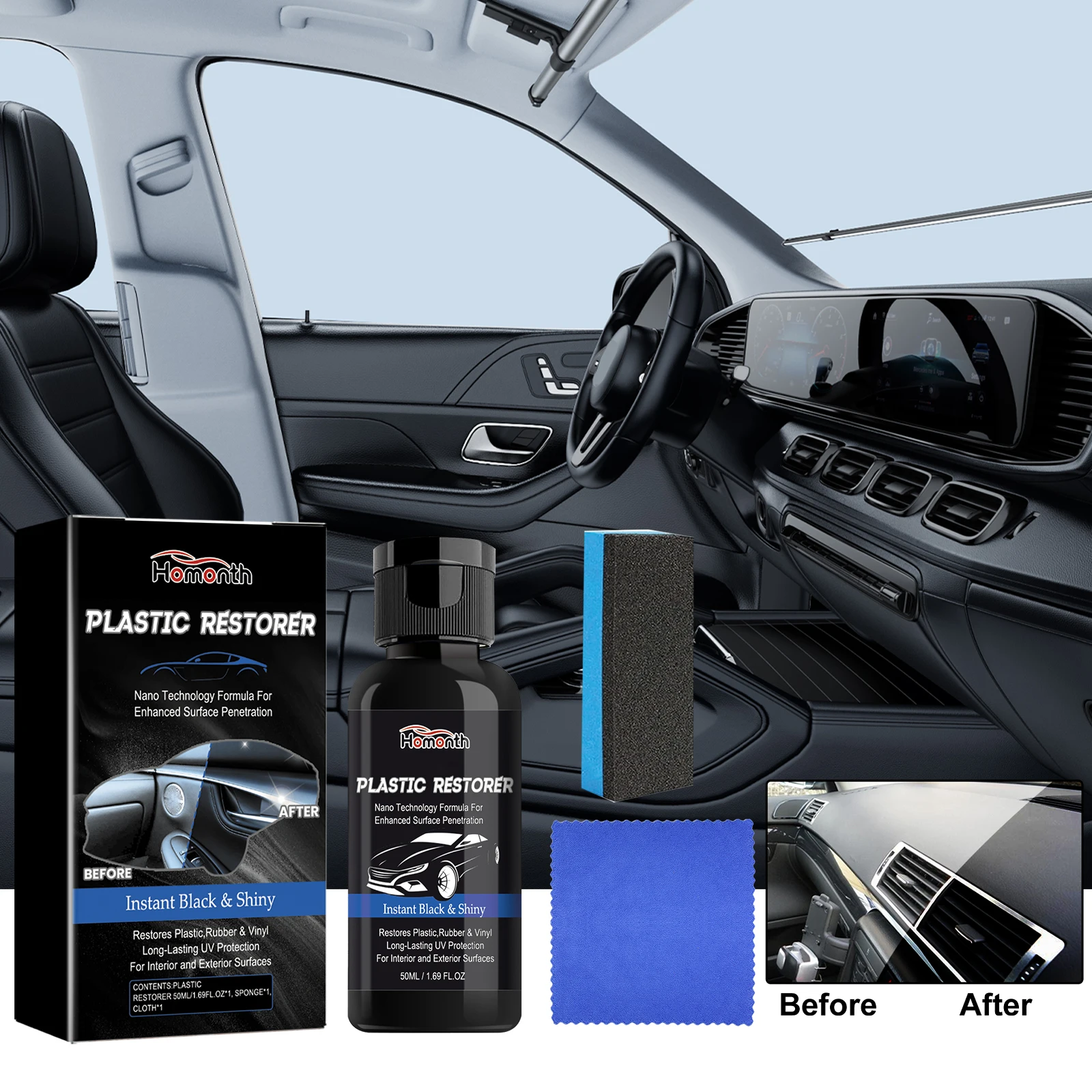 

Homonth Nano Plastic Restorer Car Interior Seat Instrument Panel Instant Decontamination Polish Maintenance Cleaning Agent