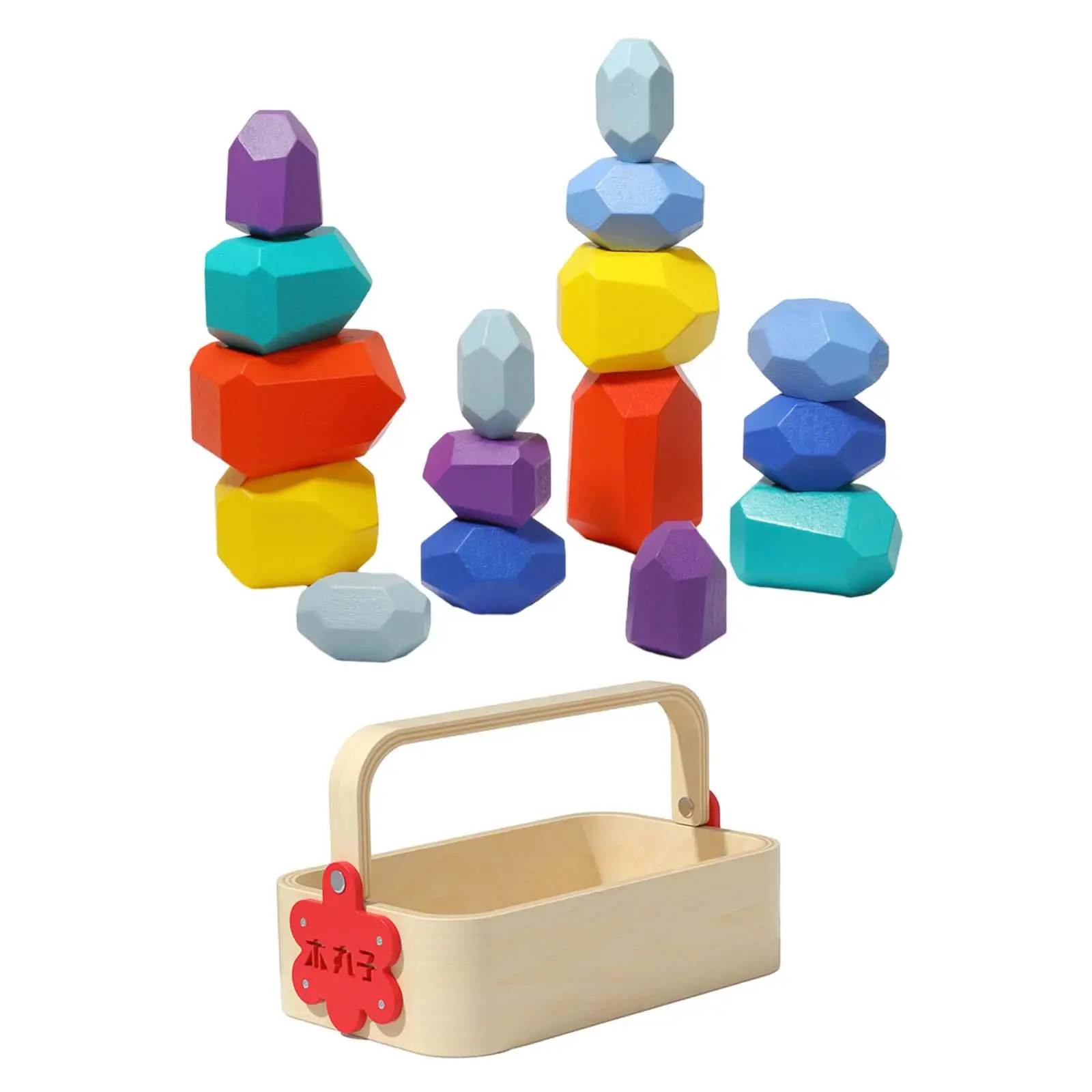 Stacking Stones with Basket Educational Wood for Girls Kid 3 Years up Gifts