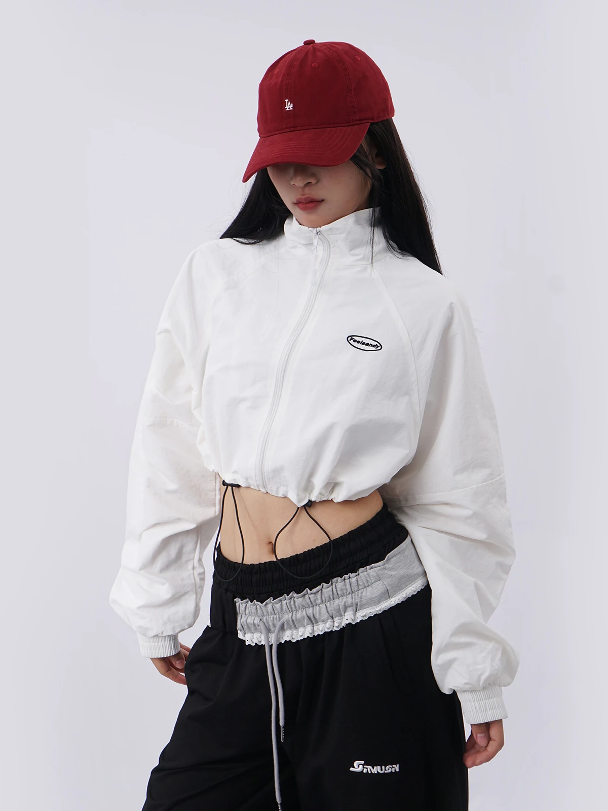 

Dstring ort Спортивная одежда Jaet Женская ветровка со свободной талией в стиле хип-хоп Street Dance Long Sve Top Белая верхняя одежда