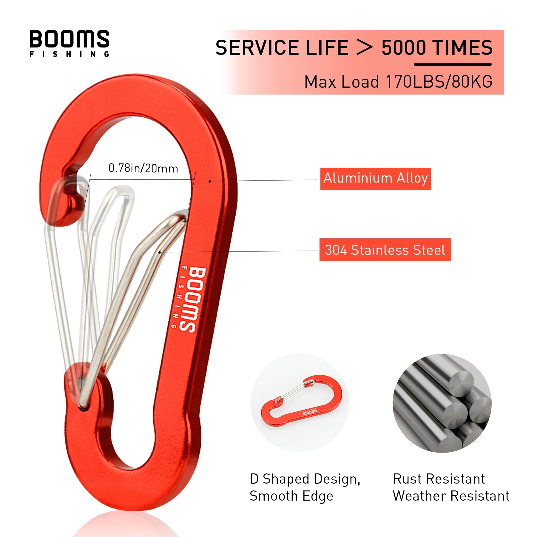 Booms Fishing CC5-7cm Mehrzweck-Karabinerhaken, 10 Stück, 2,7 Zoll, kleine Caribeener-Clips, Mini-Schlüsselanhänger, Angeln, Aluminium-Caribeaner-Clip – Detail 3