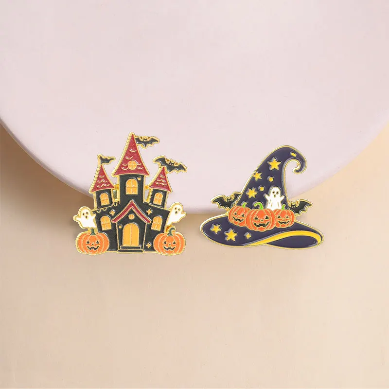 Cute Ghost Pumpkin Halloween Enamel Pins Witch Hat Bat Spooky Castle Brooches Lapel Backpack Badge Jewelry Accessories Gifts